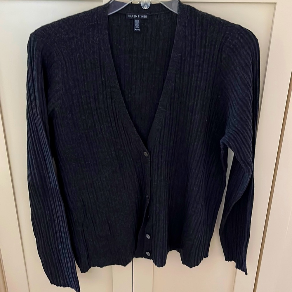 Eileen Fisher Marino Wool Cardigan, Charcoal Gray